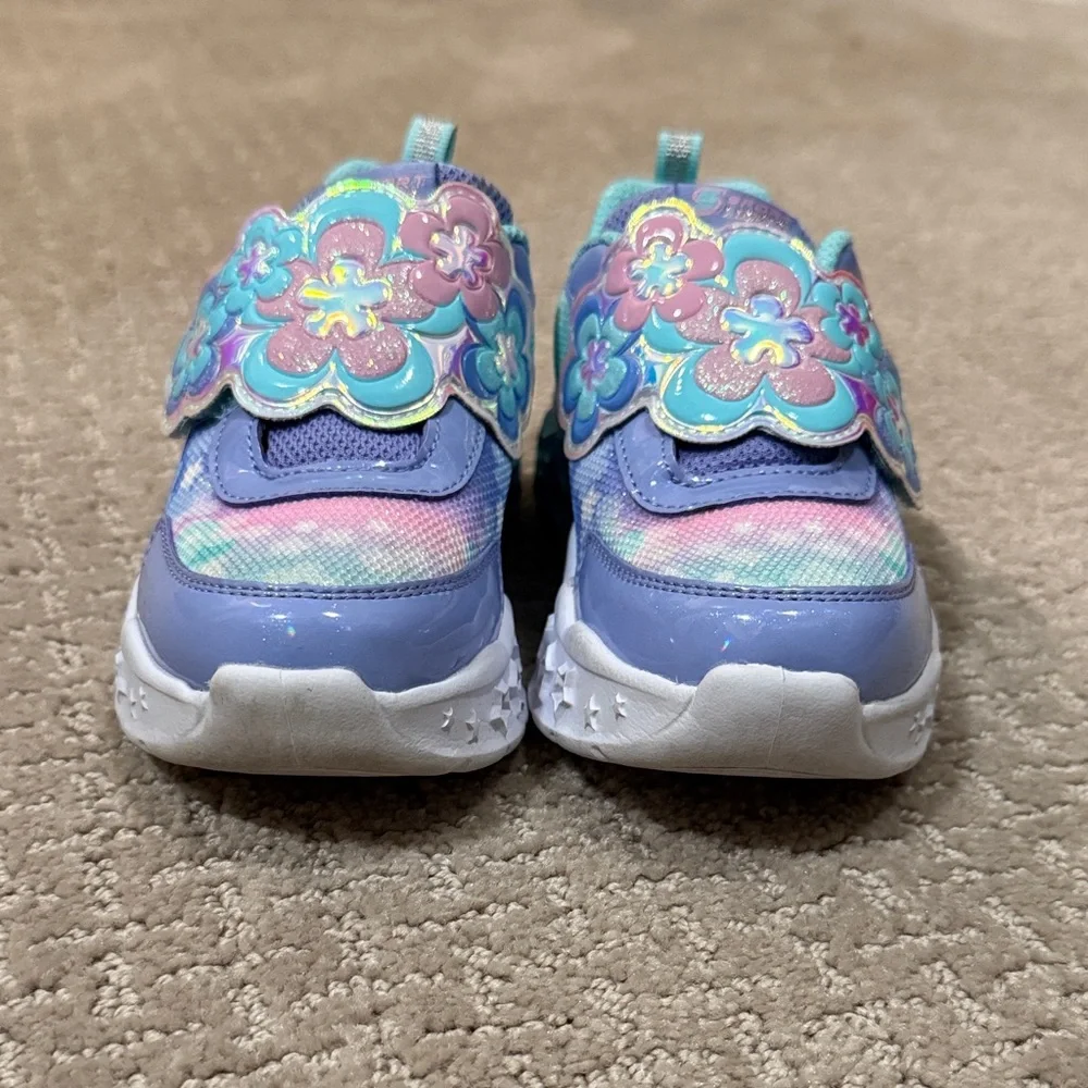 Skechers Girls' Pastel Floral- Purple, Teal & Pink - Picture 6 of 6
